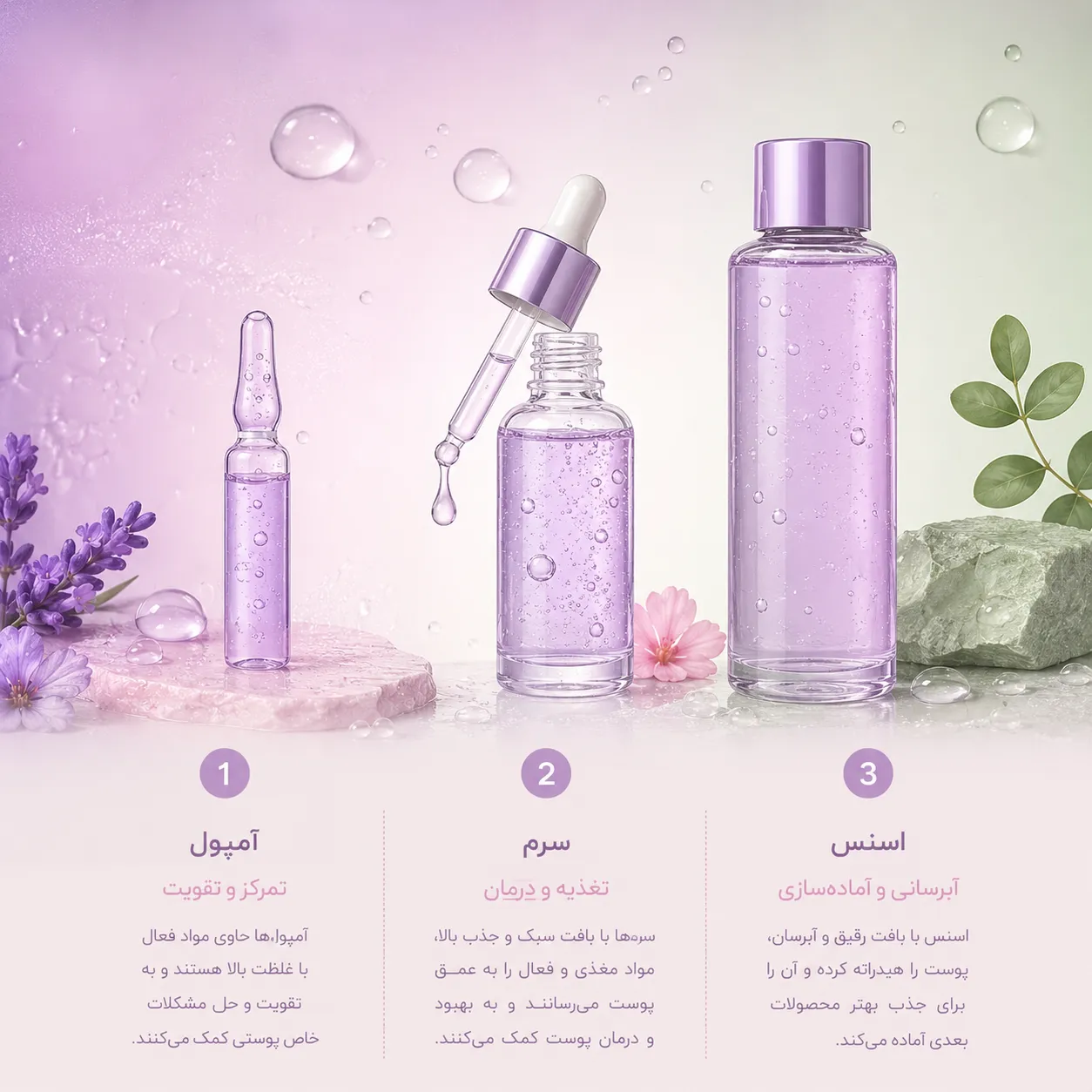 ترتیب مصرف اسنس سرم آمپول در روتین پوستی